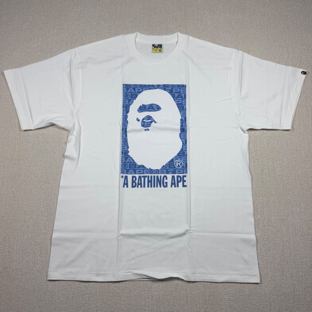 A Bathing Ape BAPE White Blue Ape Head Box Logo Graphic T-Shirt Mens 2XL NEW